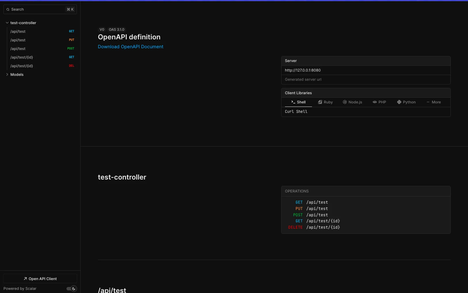 API documentation with Scalar UI