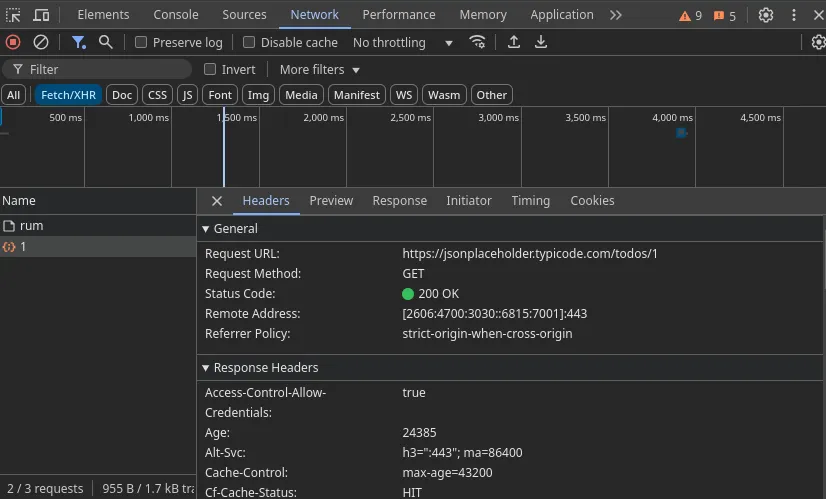 Network tab in browser